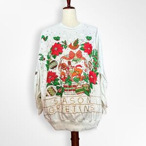 Vintage 90s Christmas Nut Cracker Holiday Sweatshirt, L/XL Poinsettia Pullover